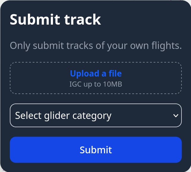 Glider category in track submission form